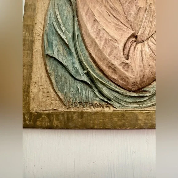 Vintage Bertagna Handpainted Religious Madonna Mary Jesus 18x13 Made In Italy - Picture 4 of 7